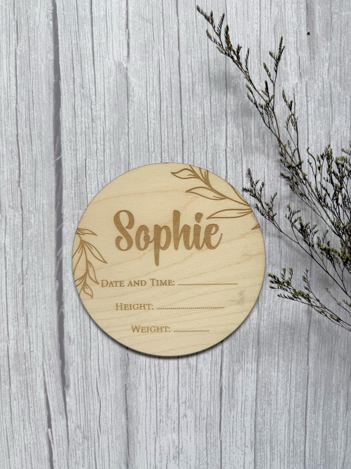 Newborn Baby Announcement Wooden Milestone Disc - Laser Engraved