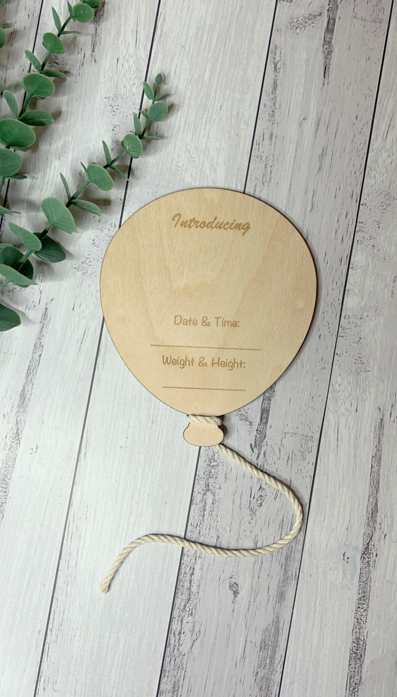Newborn Baby Announcement Wooden Milestone Disc - Blank balloon