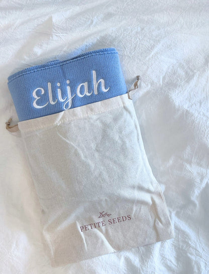 Personalised Knitted Baby Blanket - 100% Cotton with Embroidered Name | Gift-Ready in Canvas Drawstring Bag