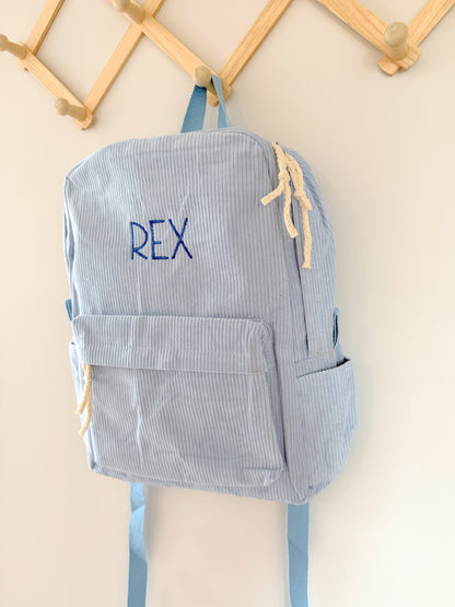 Personalised Corduroy Kids Backpack - Embroidered Name Daycare Bag