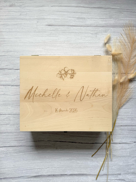 Personalised Wedding Wishing Well Box - Laser Engraved Wooden Card Box