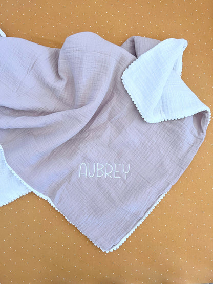 Personalised Muslin Pompom Baby Blanket - Lightweight Summer Cotton Blanket