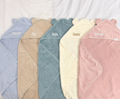 Personalised Baby Hooded Towel with Bear Ears - 100% Organic Cotton