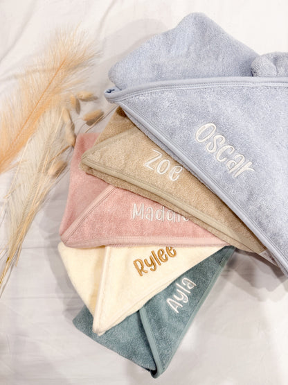 Personalised Baby Hooded Towel with Bear Ears - 100% Organic Cotton