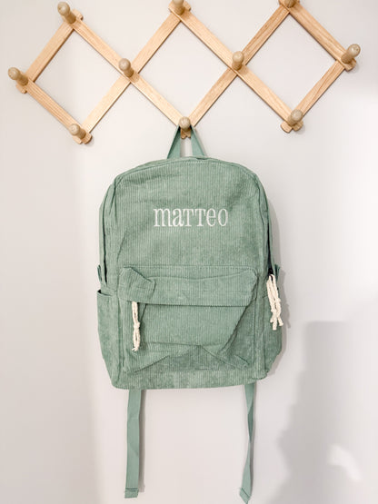 Personalised Corduroy Kids Backpack - Embroidered Name Daycare Bag