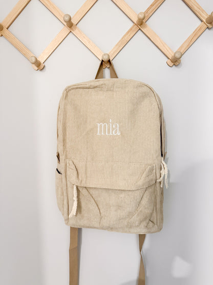 Personalised Corduroy Kids Backpack - Embroidered Name Daycare Bag