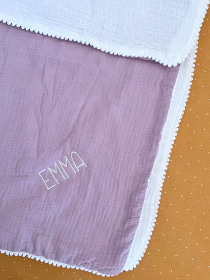 Personalised Muslin Pompom Baby Blanket - Lightweight Summer Cotton Blanket