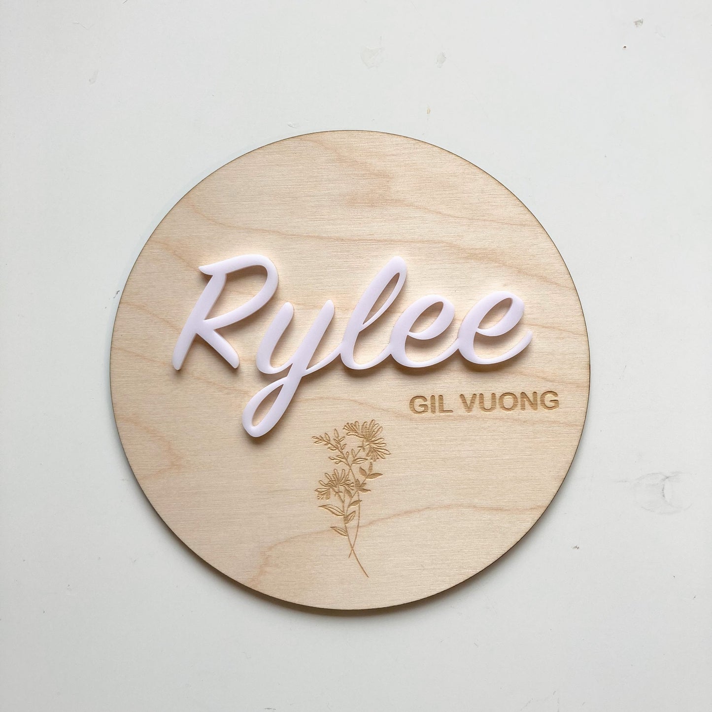 Newborn Welcome Disc | Birth Flower | Name Announcement Card
