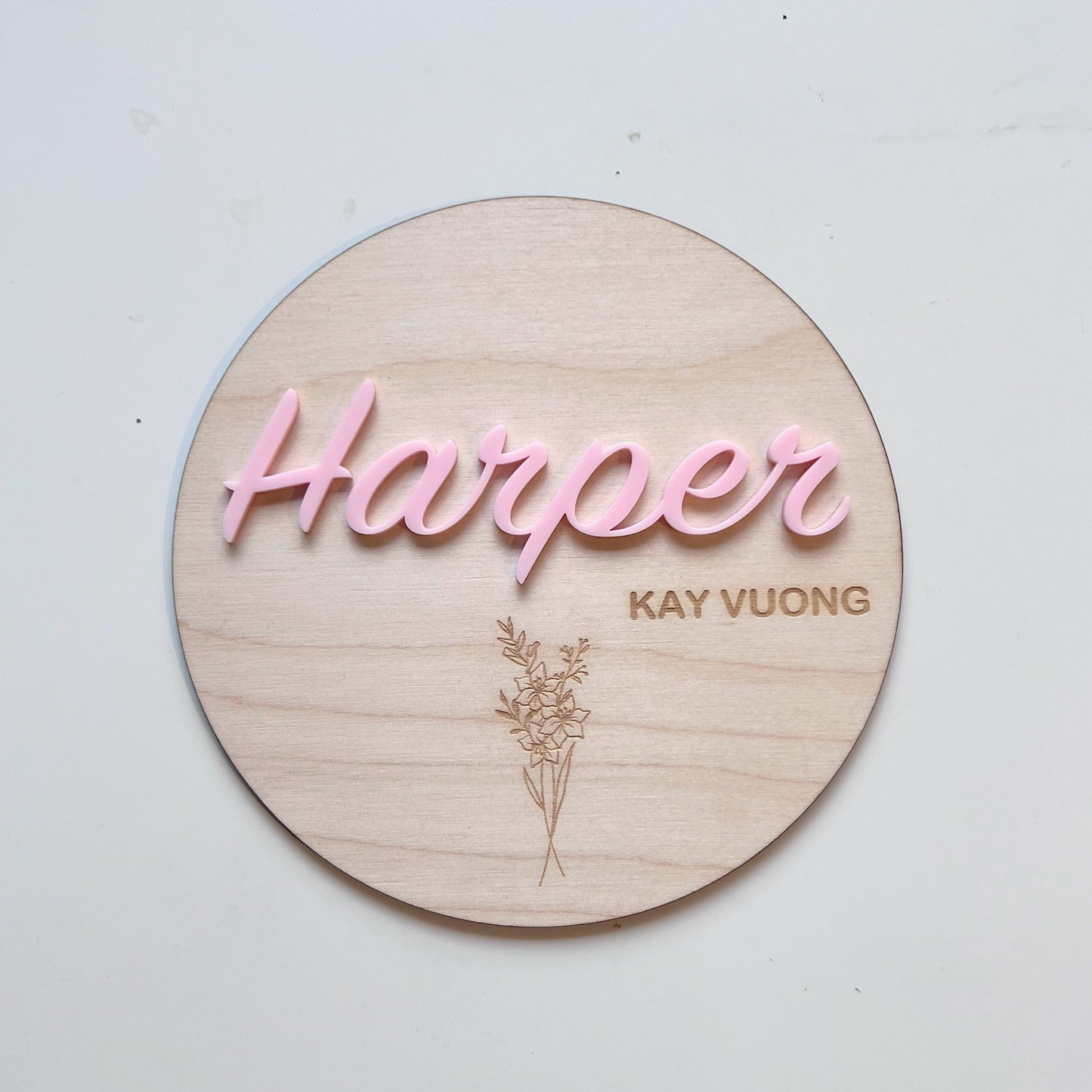 Newborn Welcome Disc | Birth Flower | Name Announcement Card
