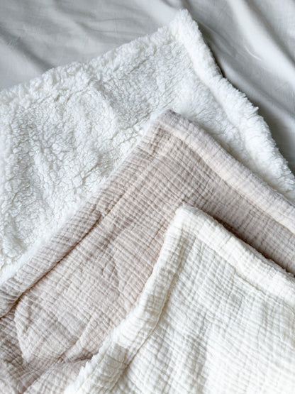 Personalised Muslin & Sherpa Baby Blanket - Neutral Cot Blanket