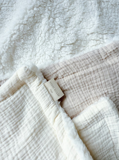 Personalised Muslin & Sherpa Baby Blanket - Neutral Cot Blanket