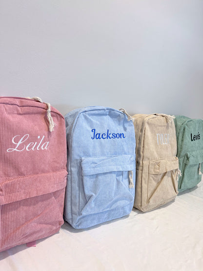 Personalised Corduroy Kids Backpack - Embroidered Name Daycare Bag