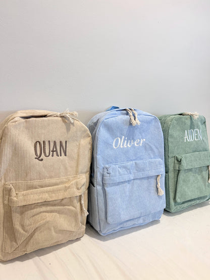 Personalised Corduroy Kids Backpack - Embroidered Name Daycare Bag