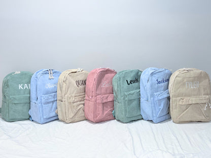 Personalised Corduroy Kids Backpack - Embroidered Name Daycare Bag