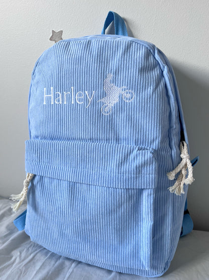 Personalised Corduroy Kids Backpack - Embroidered Name Daycare Bag