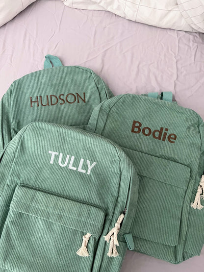 Personalised Corduroy Kids Backpack - Embroidered Name Daycare Bag