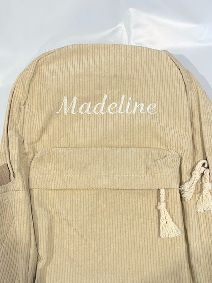 Personalised Corduroy Kids Backpack - Embroidered Name Daycare Bag